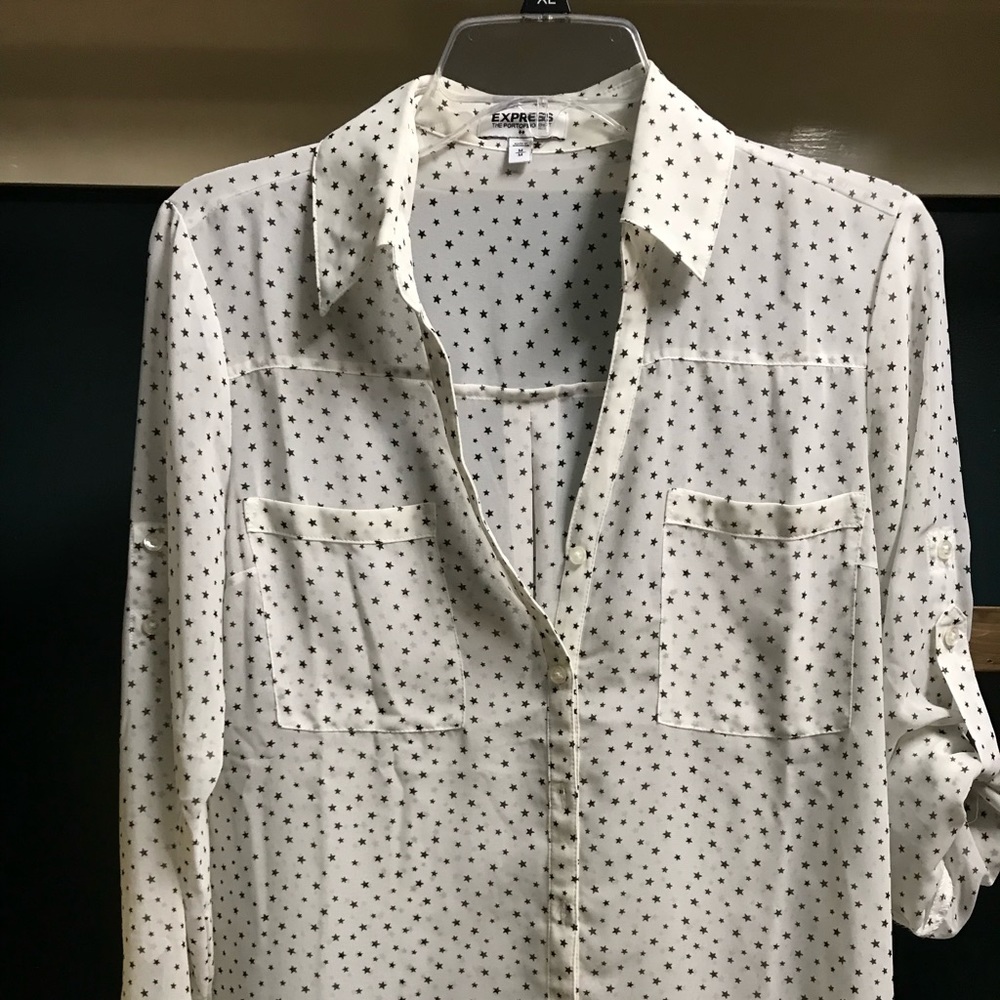 Black and white button down blouse
